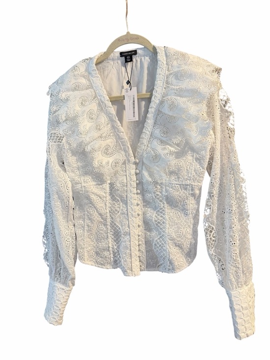 Karen Millen Tops - Karen Millen Cream Lace Trim V-Neck Blouse